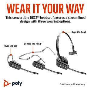 Poly CS540 Wireless DECT Headset with HL10 Lifter (Plantronics) - Single Ear (Mono) Convertible (3 wearing styles) - Connects to Desk Phone - Noise Canceling Microphone - Amazon Exclusive