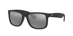 Ray-Ban RB4165 Justin Rectangular Sunglasses, Rubber Black/Grey Mirrored Silver, 51 mm