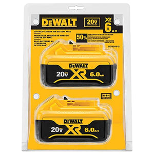 DEWALT 20V MAX Battery, 6 Ah, 2-Pack, Fully Charged in Under 90 Mins (DCB206-2)