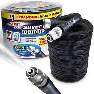 Pocket Hose Silver Bullet 100 Feet Lightweight Expanding Water House Lead Free