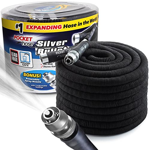 Pocket Hose Silver Bullet 100 Feet Lightweight Expanding Water House Lead Free