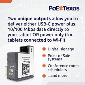 PoE Texas PoE+ Power & Data Adapter for USB-C Device POS, Digital Signage & More