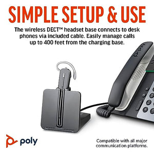 Poly CS540 Wireless DECT Headset with HL10 Lifter (Plantronics) - Single Ear (Mono) Convertible (3 wearing styles) - Connects to Desk Phone - Noise Canceling Microphone - Amazon Exclusive