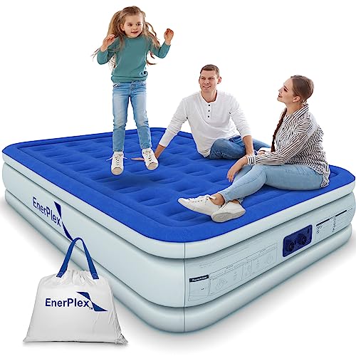 EnerPlex Queen Air Mattress with Built-in Pump - 13 Inch Double Height Inflatable Mattress for Camping, Home & Portable Travel - Durable Blow Up Bed with Dual Pump - Easy to Inflate/Quick Set Up﻿