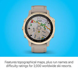 Garmin fenix 6s Pro Solar, Smaller-Sized Multisport GPS Watch with Solar Charging Capabilities, Advanced Training Features and Data, Light Gold with Tan Band