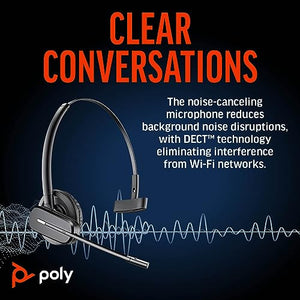 Poly CS540 Wireless DECT Headset with HL10 Lifter (Plantronics) - Single Ear (Mono) Convertible (3 wearing styles) - Connects to Desk Phone - Noise Canceling Microphone - Amazon Exclusive