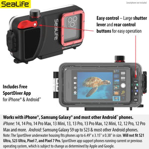 SeaLife Underwater Smartphone Scuba Case – Dive to 130’, Waterproof Photography, Access Camera Controls, Leak Alarms, Fits Most Phones (Without Light)