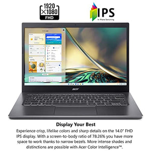 Acer Aspire 5 A514-55-545G Slim Laptop | 14.0" Full HD IPS Display | 12th Gen Intel Core i5-1235U | 8GB DDR4 | 512GB NVMe Gen 4 SSD | 802.11ax Wi-Fi 6E | Thunderbolt 4 | Backlit Keyboard | Win 11 Home