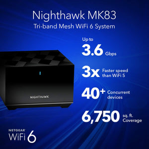 NETGEAR Nighthawk AX3600 MK83 3600Mbps WiFi 6 Tri-Band Mesh Router & Satellites