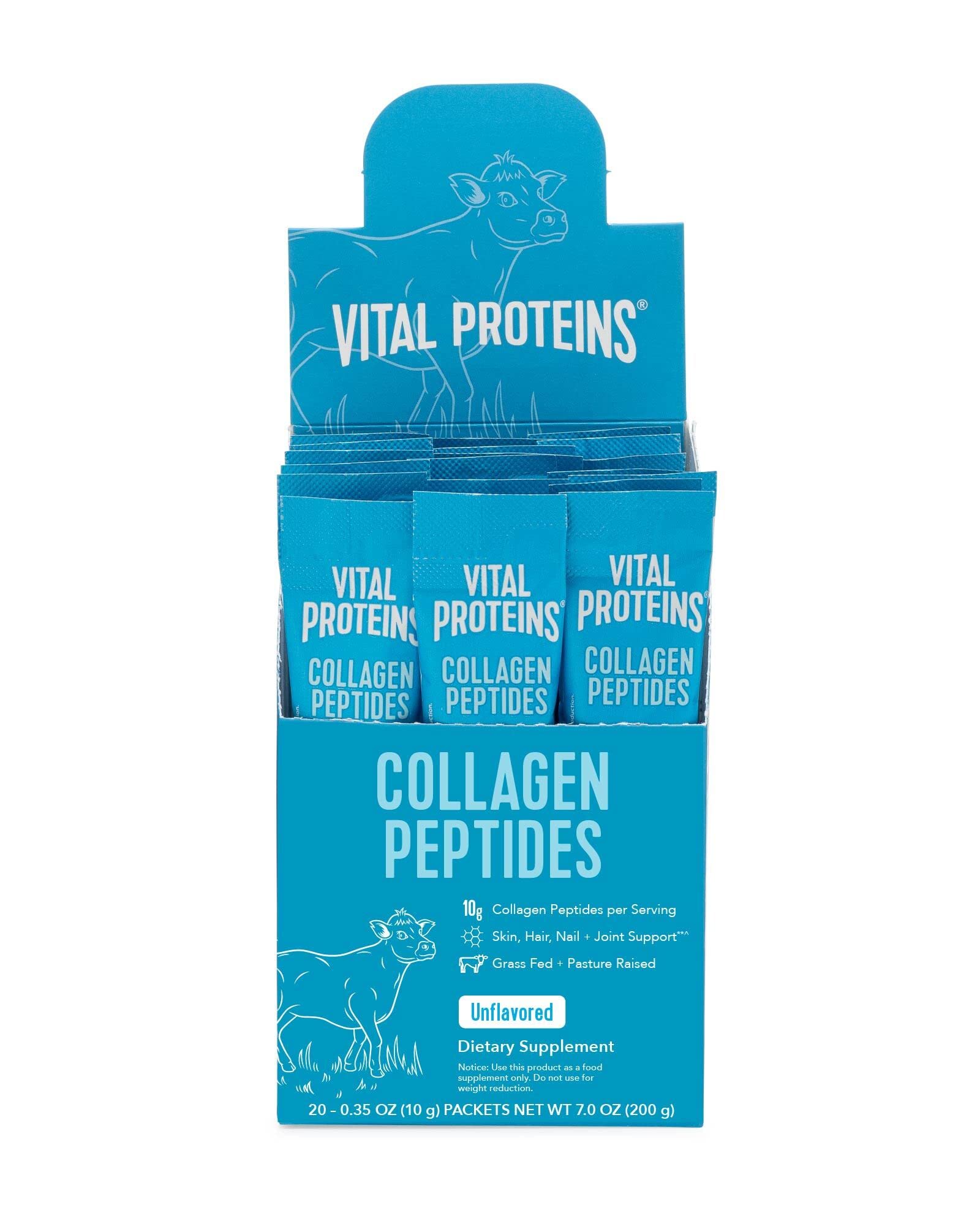 Vital Proteins Collagen Peptides Powder Supplement Travel Packs, Hydrolyzed Collagen for Skin Hair Nail Joint - Dairy & Gluten Free - 10g per Serving - Zero Sugar - Unflavored (20ct per Box)