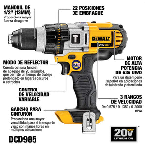 DEWALT 20V MAX* Hammer Drill, 1/2-Inch, Tool Only (DCD985B)