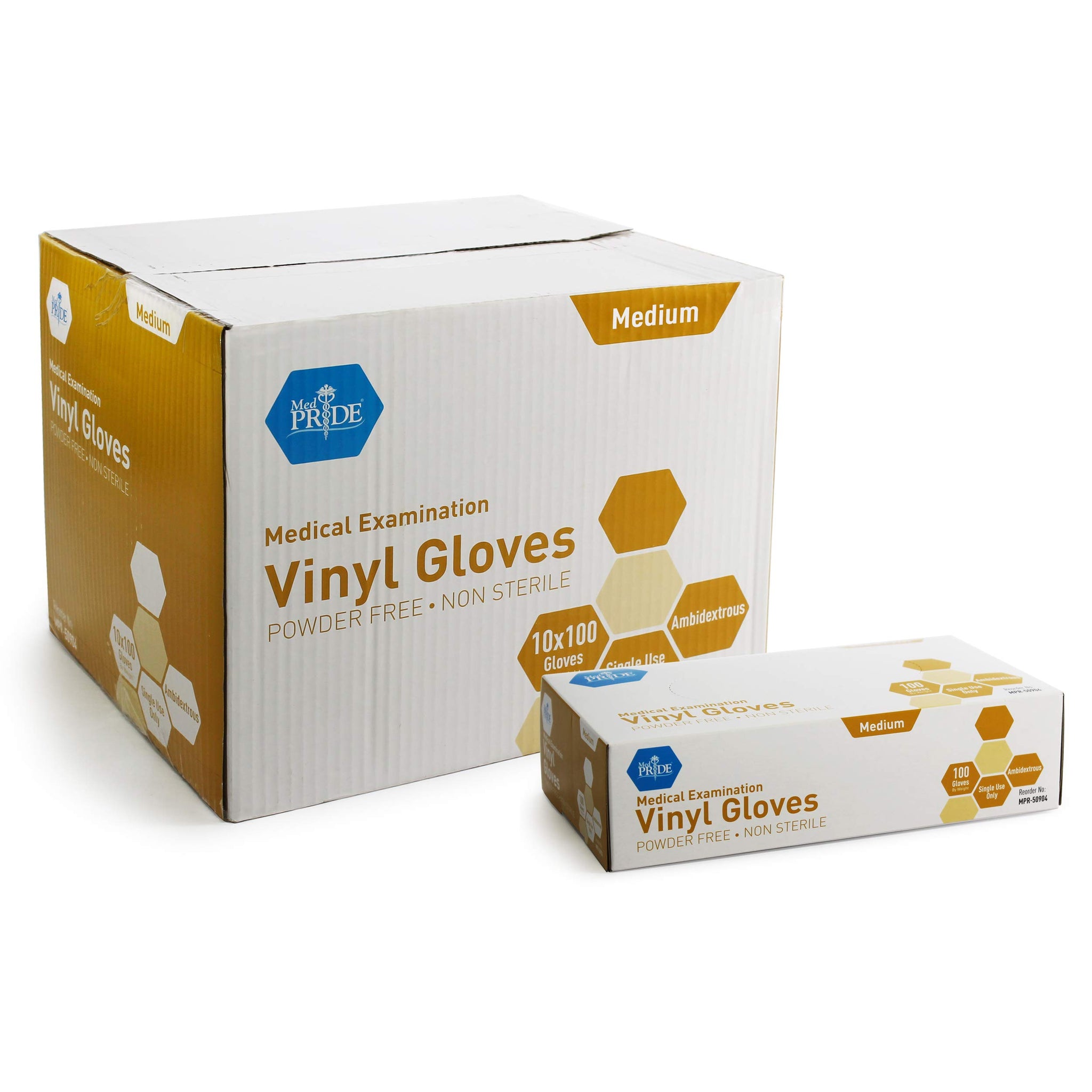 MED PRIDE Medium Vinyl Gloves, 1000 Count, Clear, Unisex